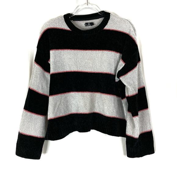 Volcom | Striped Polyester Black Gray Pink Stripe Pullover Sweater Womens Medium - Picture 1 of 5
